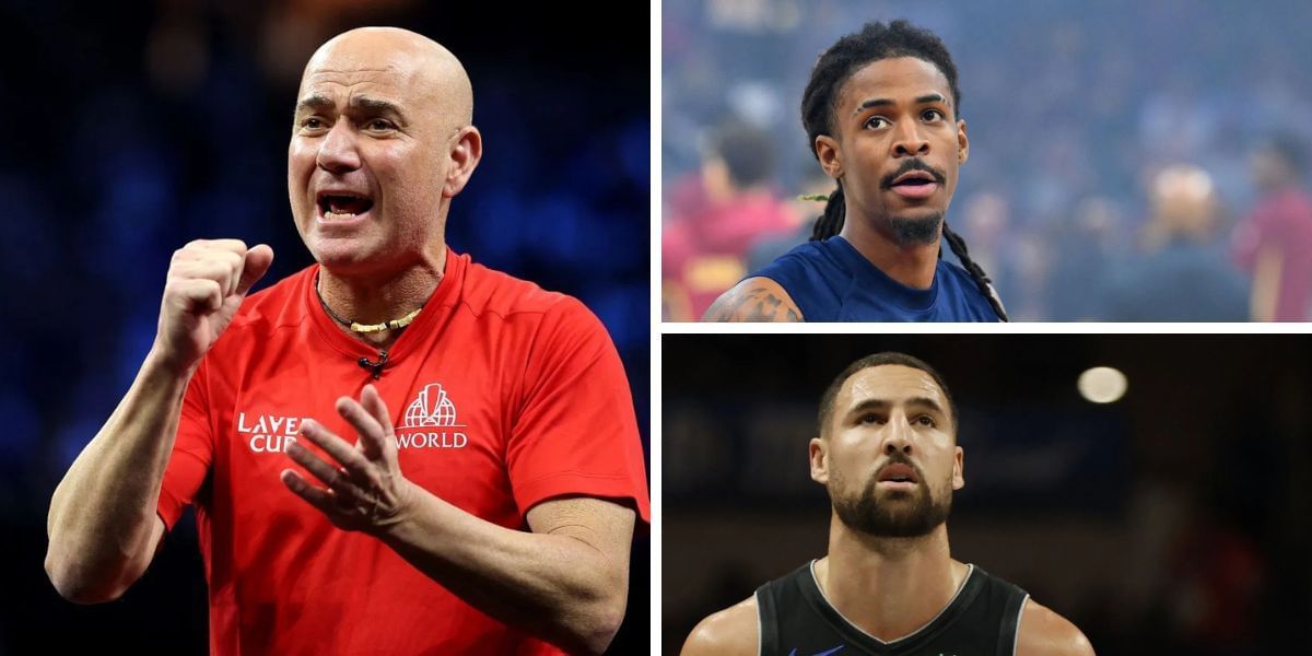Andre Agassi (left), Ja Morant (top right), Klay Thompson (bottom right), Sources: Getty