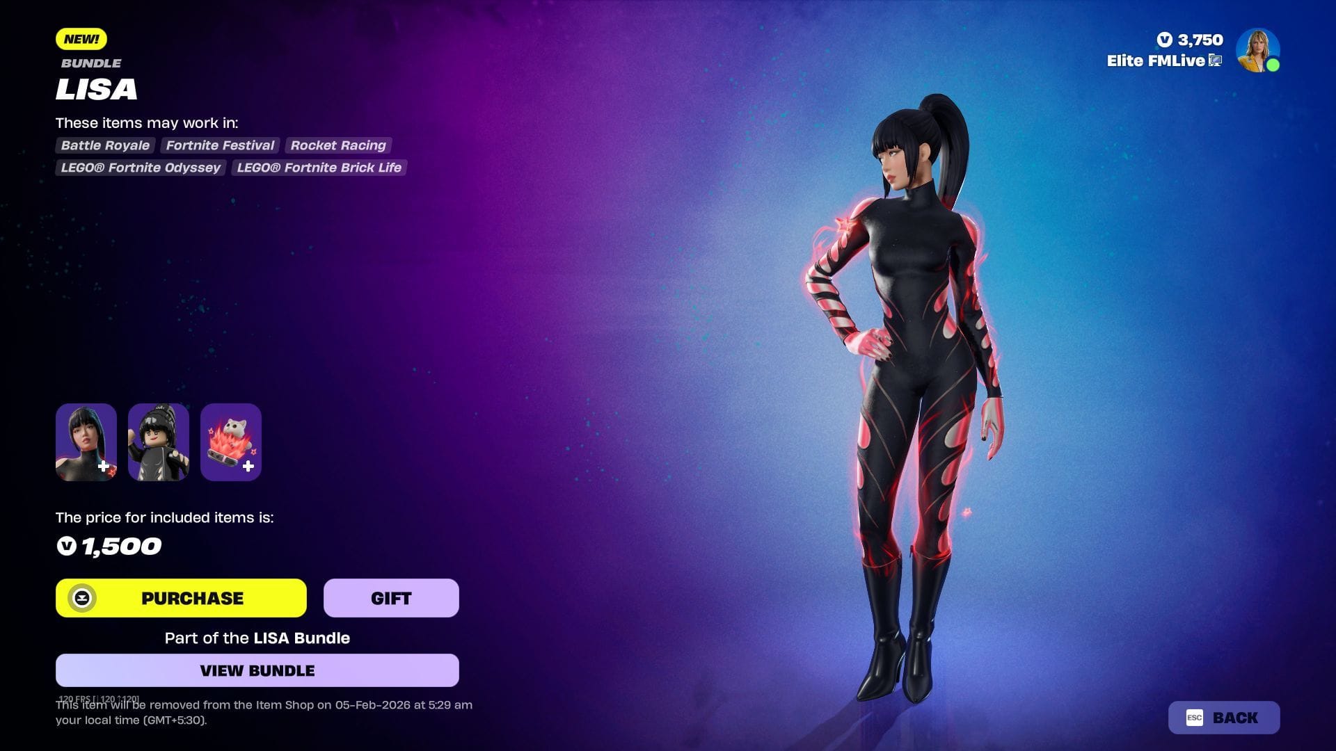 The Lisa skin in Fortnite will remain listed until February 5, 2026 (Image via Sportskeeda Gaming || Epic Games)