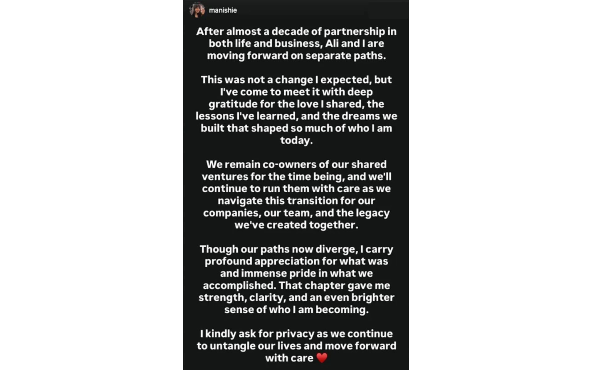 Daniela&#039;s Instagram Story (Image via Instagram/@manishie)