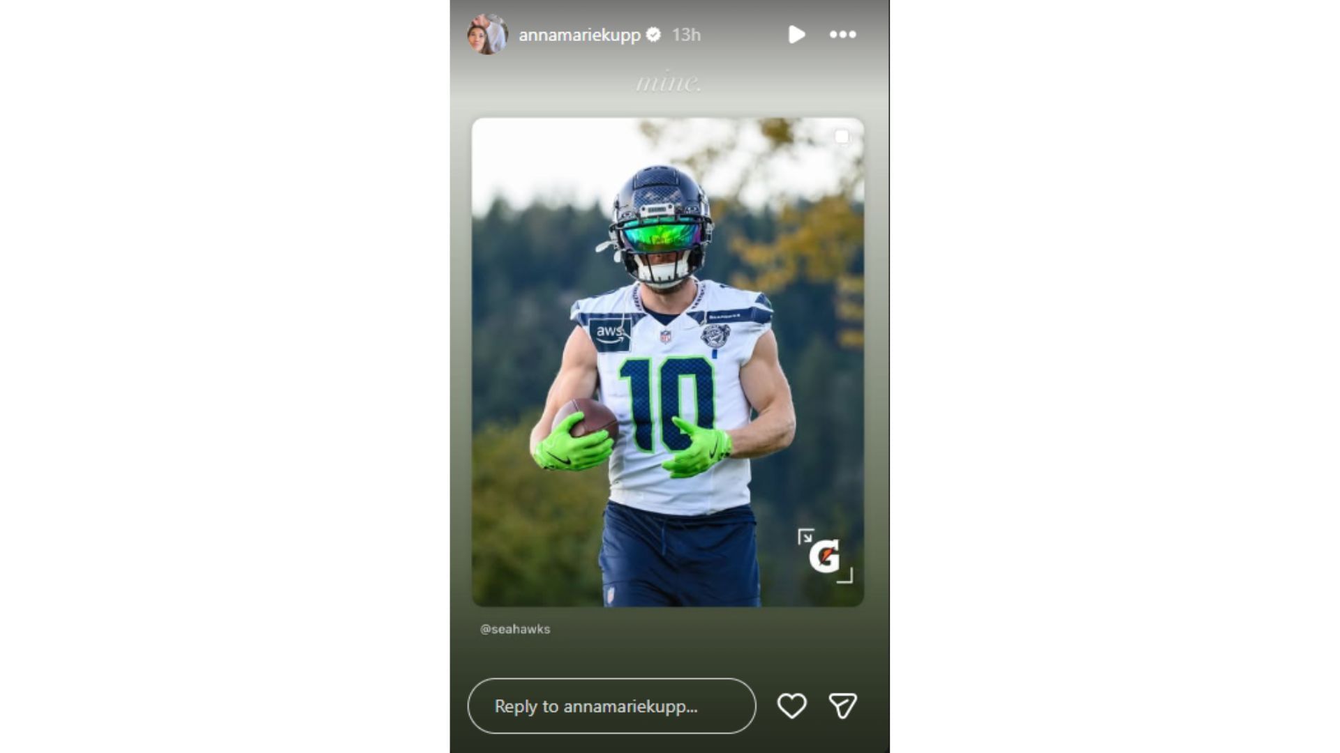 Kupp&#039;s wife Anna Marie reshared a photo of her husband. (Credit: @annamariekupp)