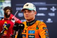 Lando Norris of Great Britain and McLaren answers questions in the TV media pen during qualifying ahead of the Brazil GP at Autodromo Jose Carlos Pace on November 8, 2025 in Sao Paulo, Brazil - Source: Getty