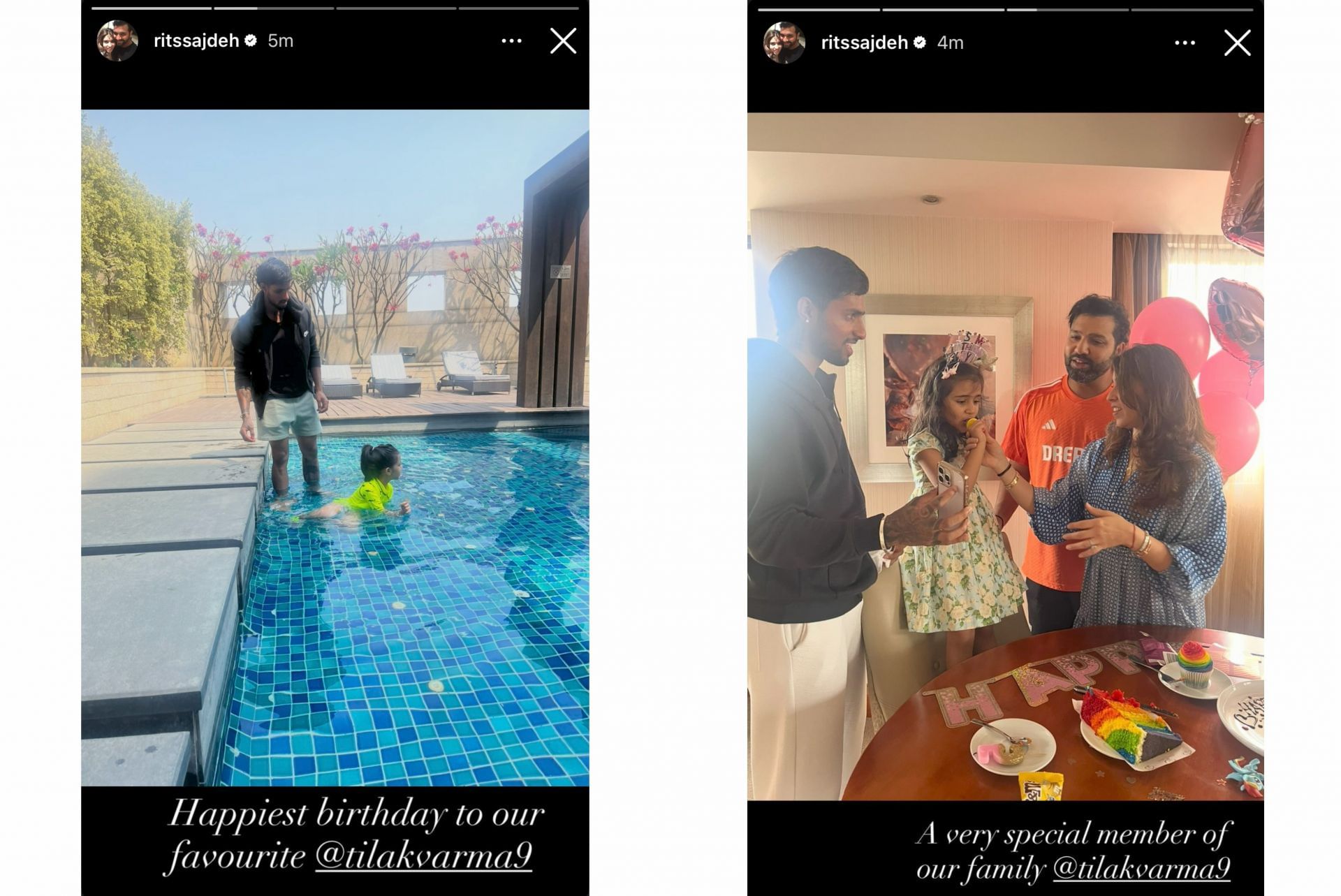 Ritika Sajdeh extends adorable birthday wishes to Tilak Varma (Image via Instagram-@ritssajdeh)