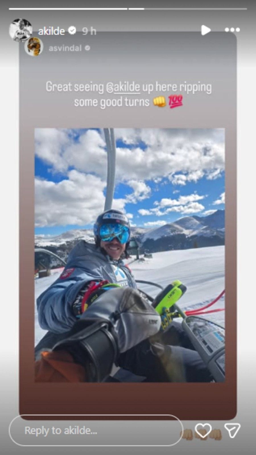 Screenshot of Kilde&#039;s Instagram story.