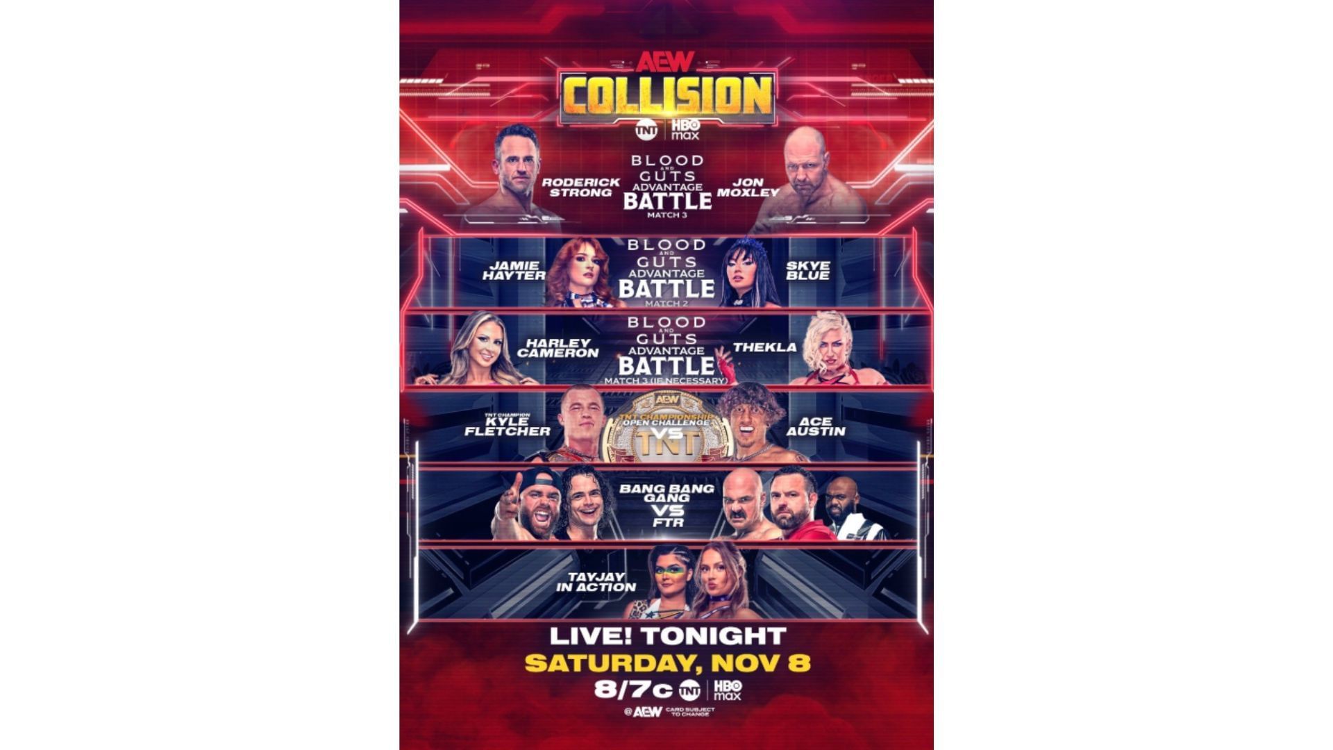 Match card for this past weekend&#039;s AEW Collision [Image via @TonyKhan on X]