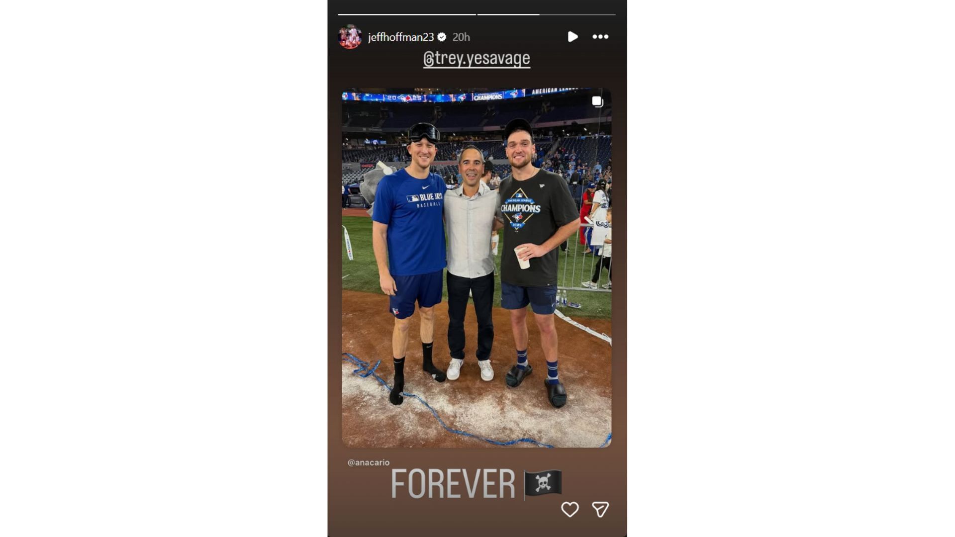 Jeff Hoffman&#039;s Instagram story featuring Trey Yesavage (Source: Instagram @jeffhoffman23)