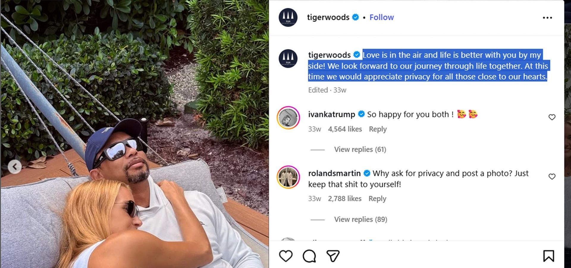 Tiger Woods. IG post