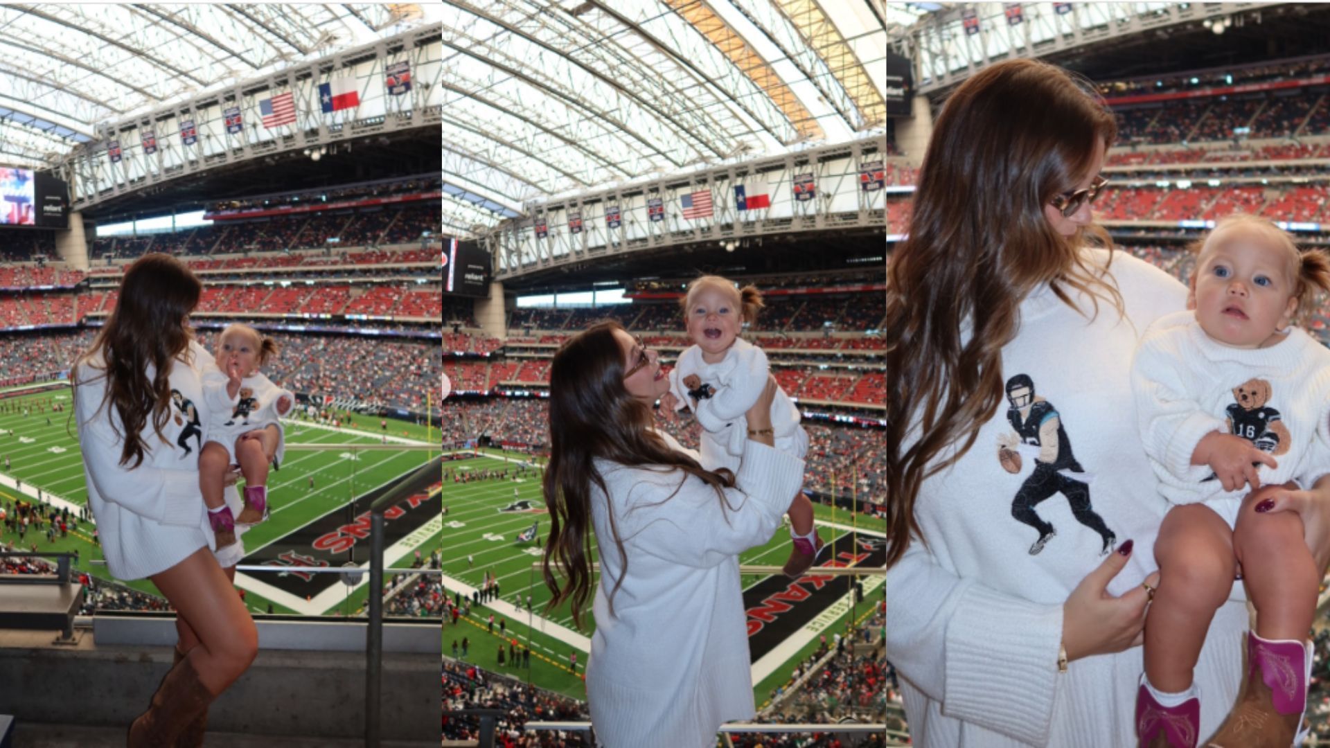Marissa Lawrence and daughter Shae &#039;twinned&#039; in their matching gameday looks. (Photos via Marissa Lawrence&#039;s Instagram)