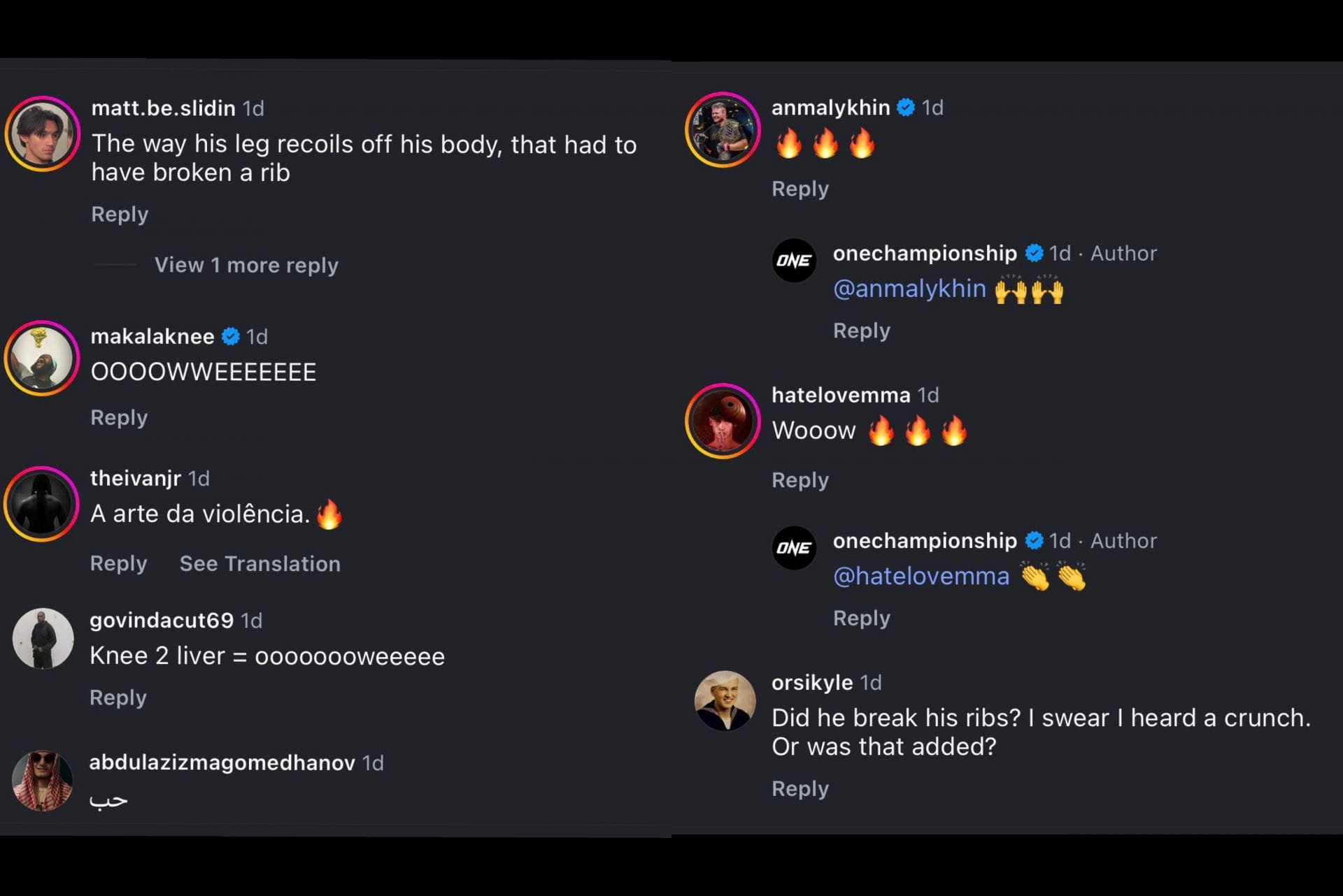 Screenshot from the original post [Screenshot from Instagram @onechampionship]