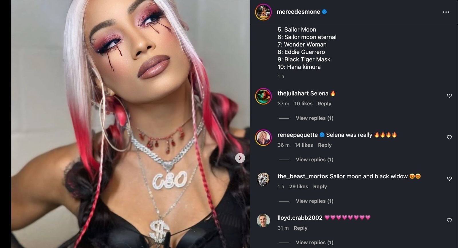 Screengrab of Renee Paquette&#039;s comment (Image credit: Mercedes Mone&#039;s Instagram account)