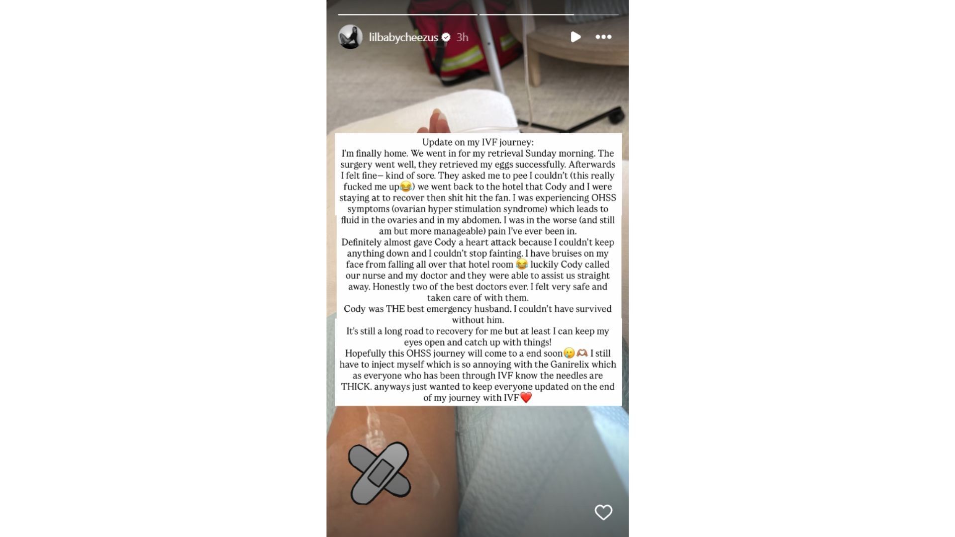 Cody Bellinger&#039;s wife Chase Carter&#039;s Instagram story (Source: Instagram @lilbabycheezus)