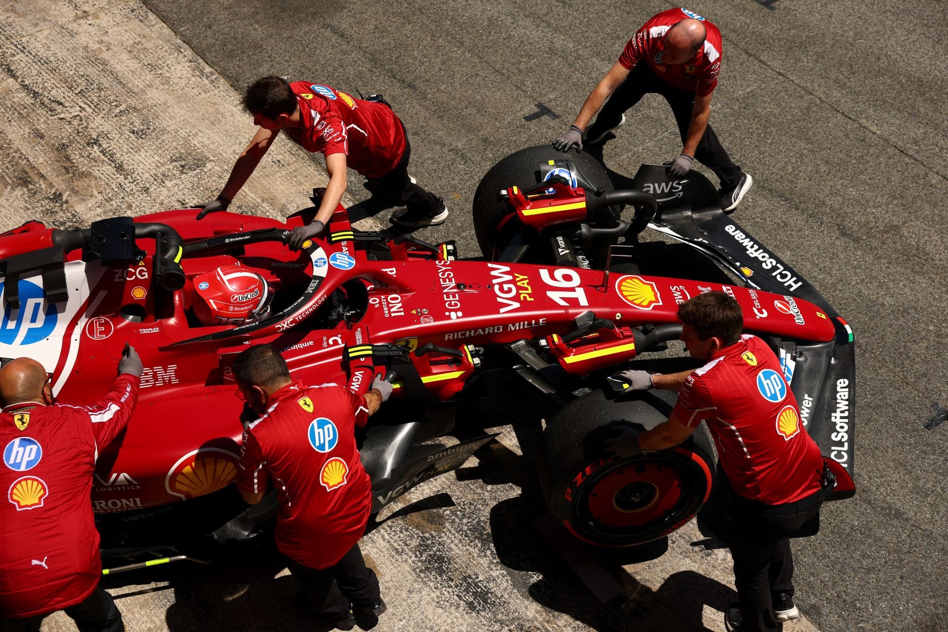 Charles Leclerc (16) Scuderia Ferrari SF-25 at the Barcelona-Catalonia circuit. Source: Getty