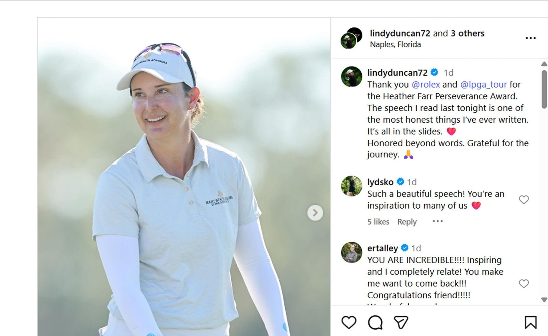 Lydia Ko shares heartfelt reaction to Lindy Duncan/@lindyduncan72