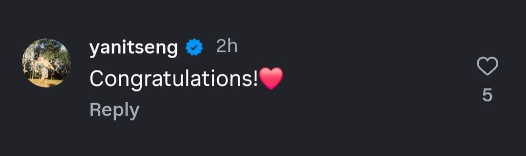 Yani Tseng commented below the post