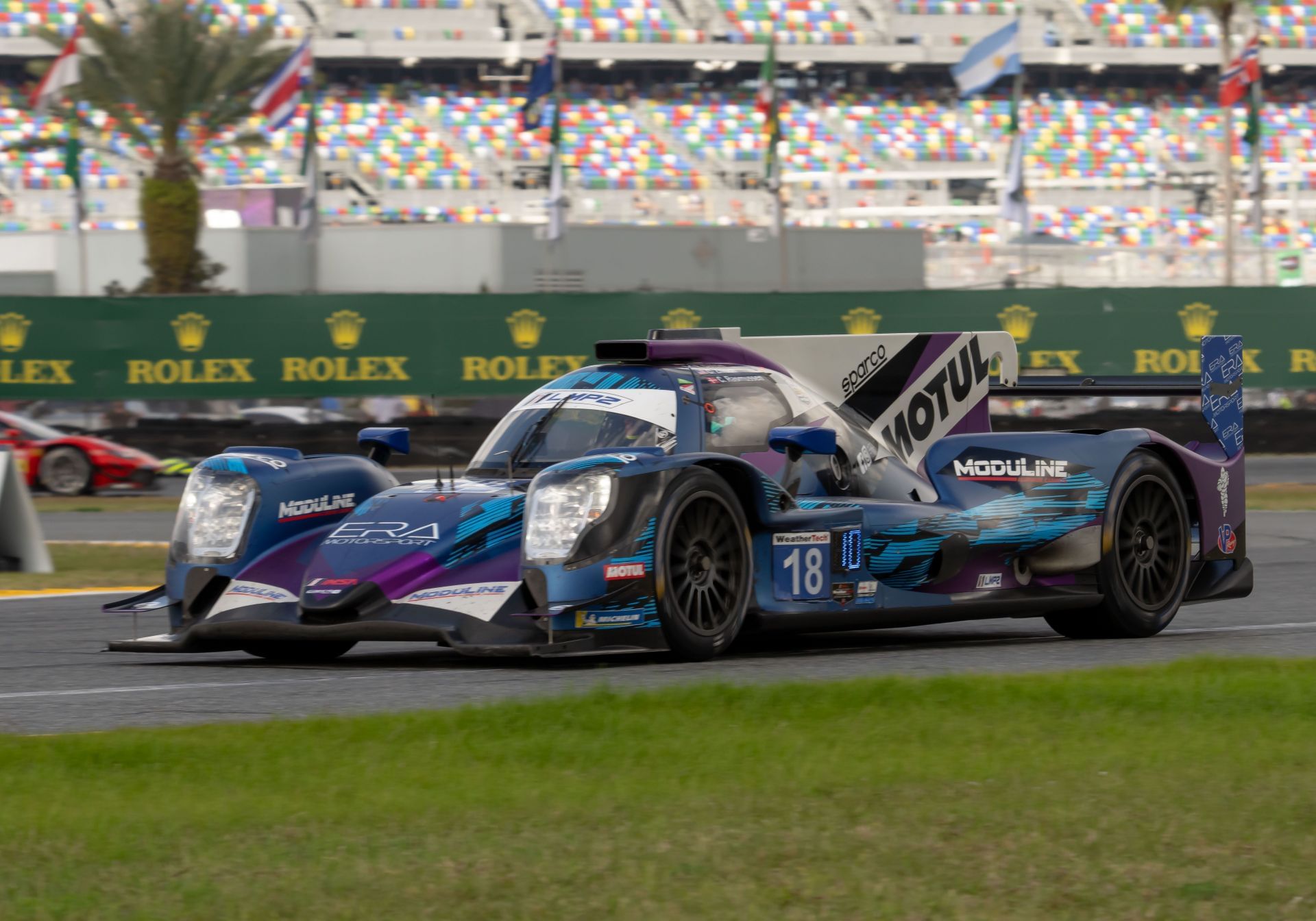 Era Motorsport&#039;s Connor Zilisch (18 LMP2 Oreca 07-Gibson) in the 2024 Rolex 24. Source: Getty