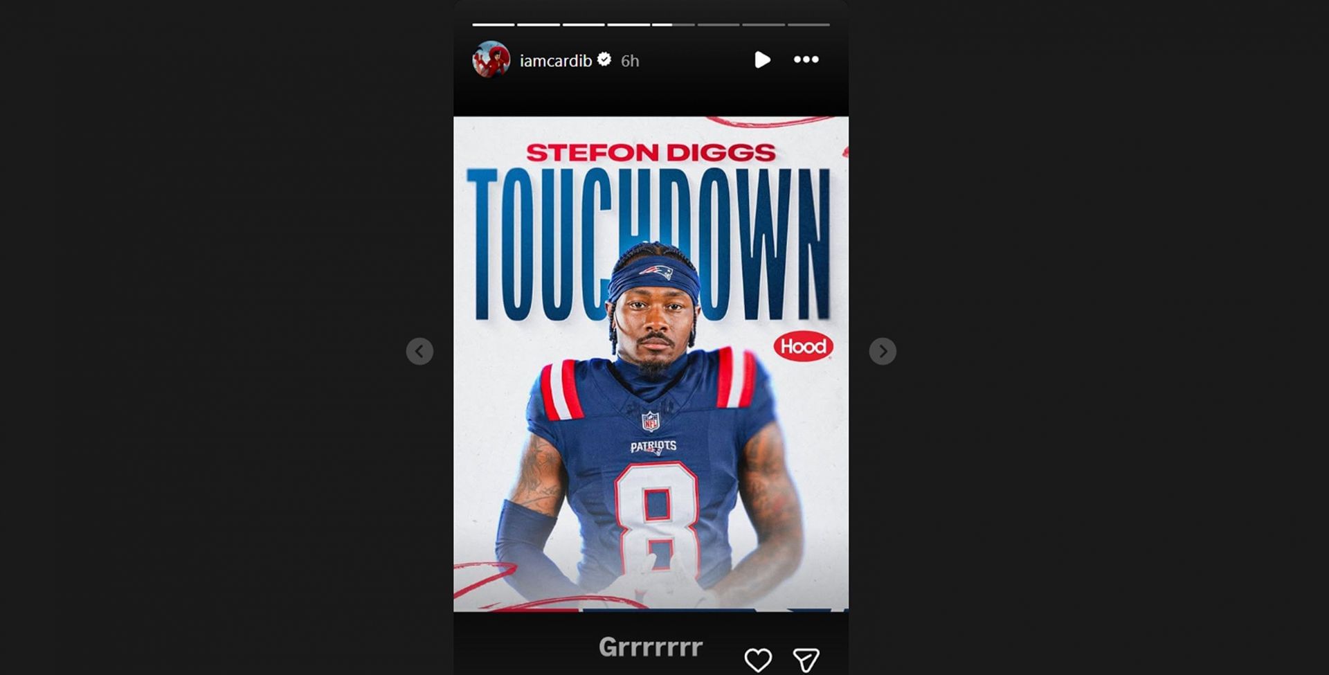 Stefon Diggs&rsquo; girlfriend Cardi B reacts with a one-word message after his touchdown/@iamcardib