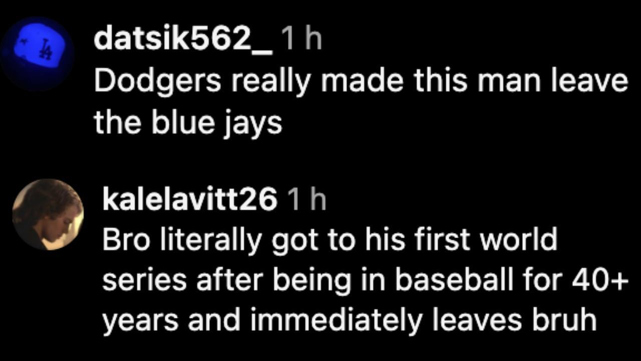 Screenshots of fans' comments on Instagram (Images from - Instagram.com/@talkinbaseball_)