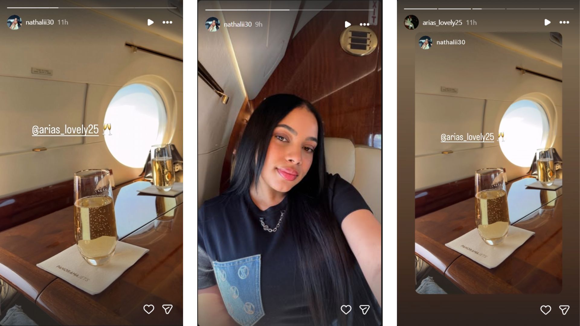 Vladimir Guerrero&#039;s wife&#039;s and Oneil Cruz&#039;s wife&#039;s Instagram stories (Source: Instagram @nathalii30, @arias_lovely25)