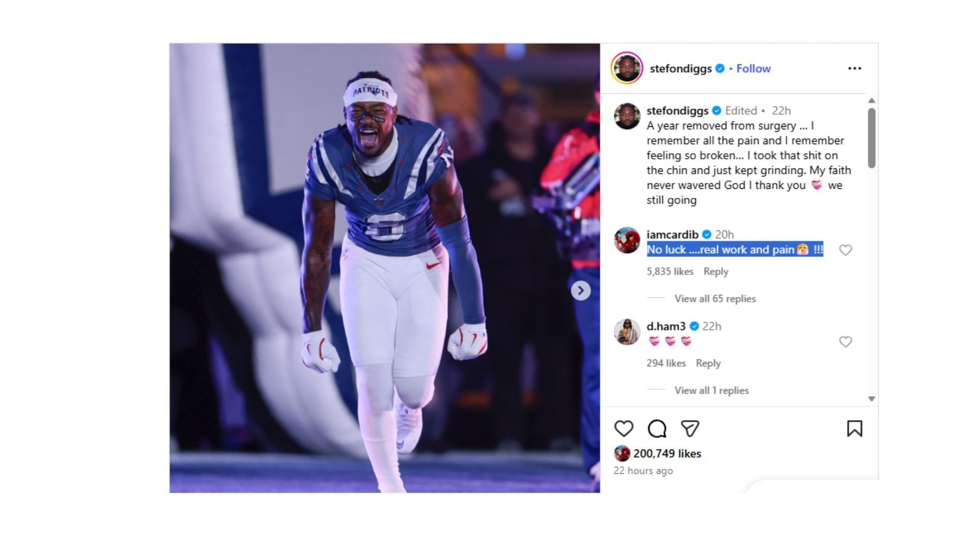Cardi B shared a message for Diggs. (Credit: @stefondiggs)