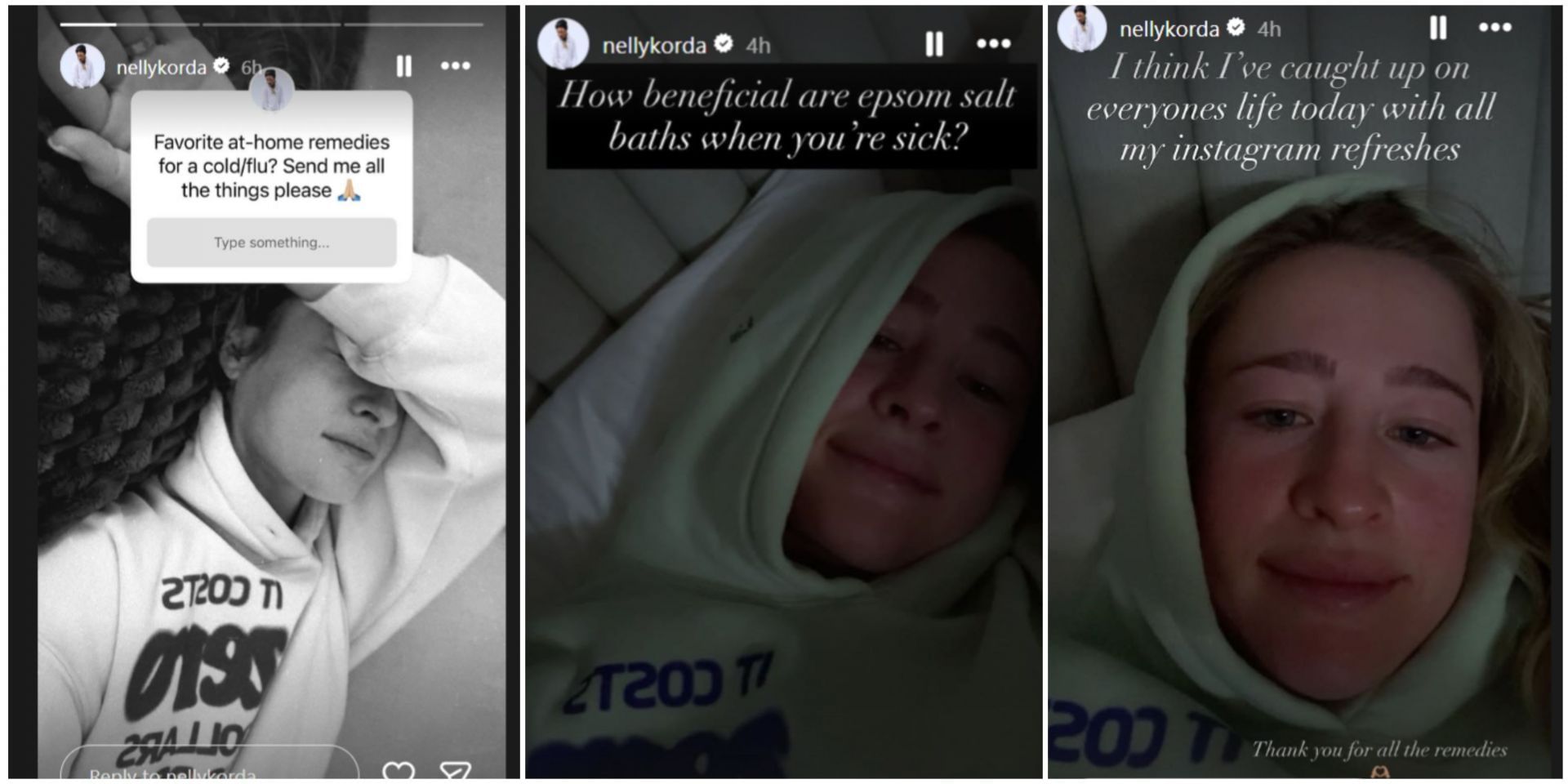 Nelly Korda turns to fans for rescue after coming down with the flu/@nellykorda