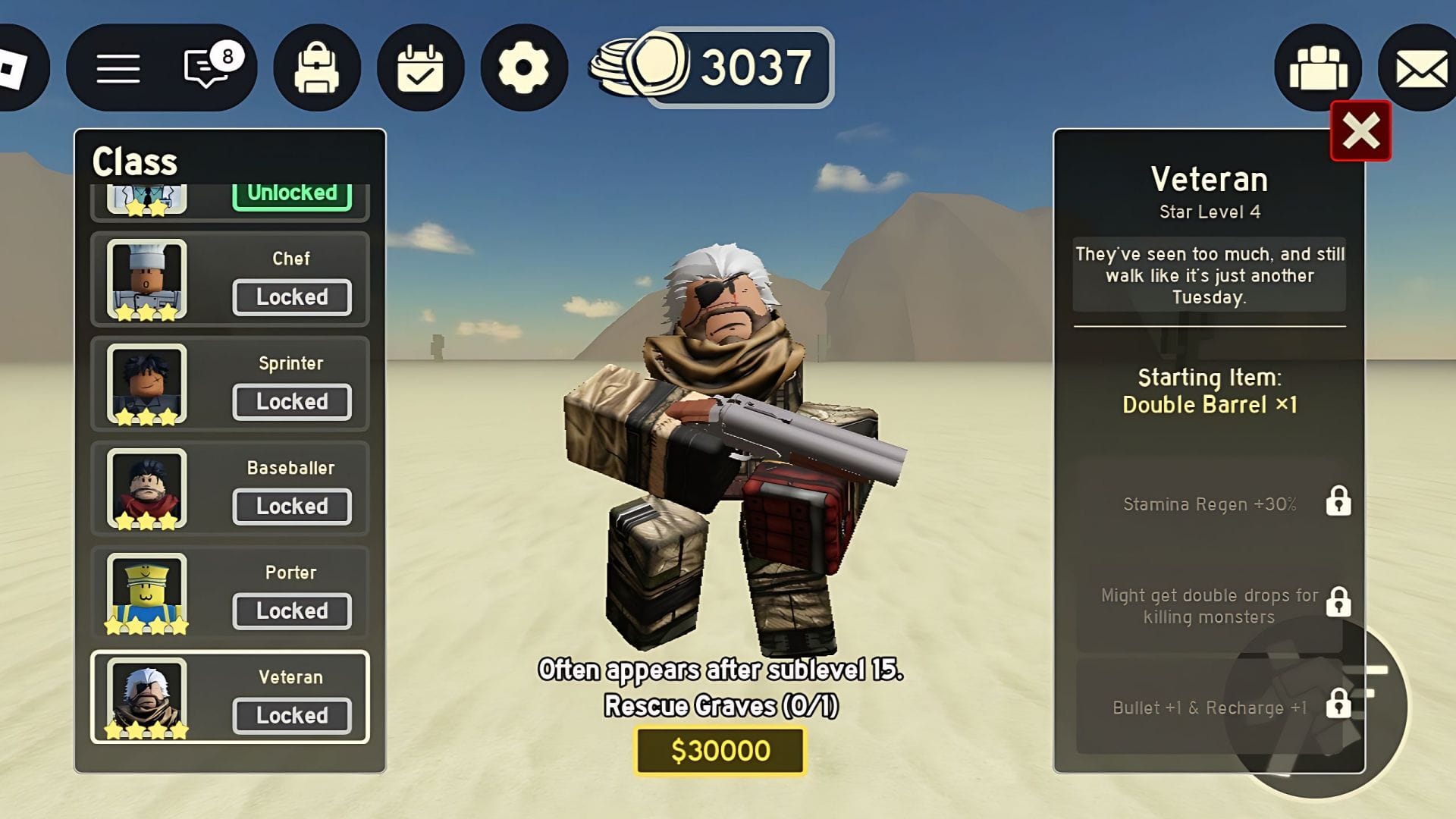 Showcasing the Veteran Class (Image via Roblox)