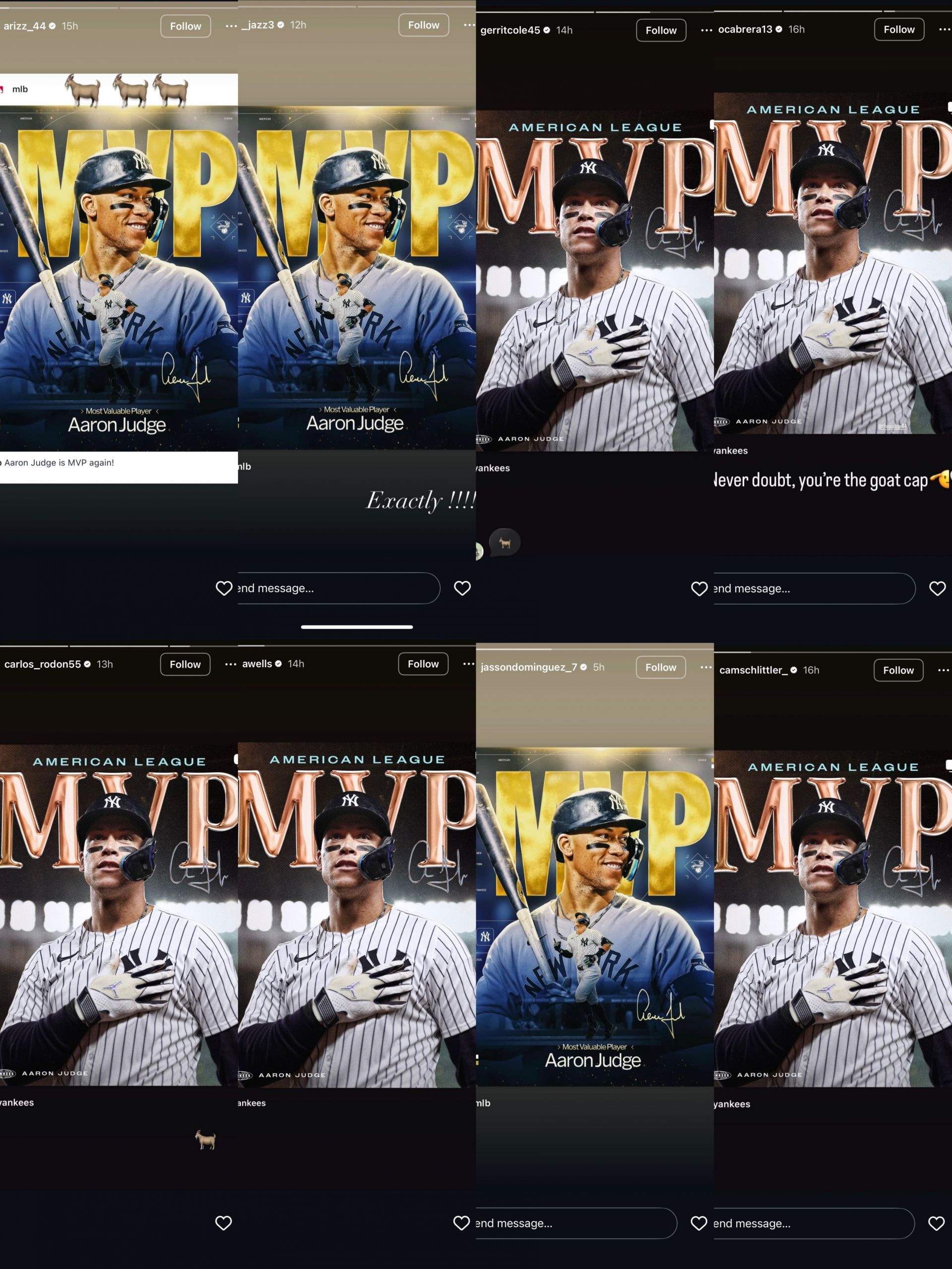 Players across the league react to Aaron Judge&rsquo;s 2025 AL MVP on Instagram.