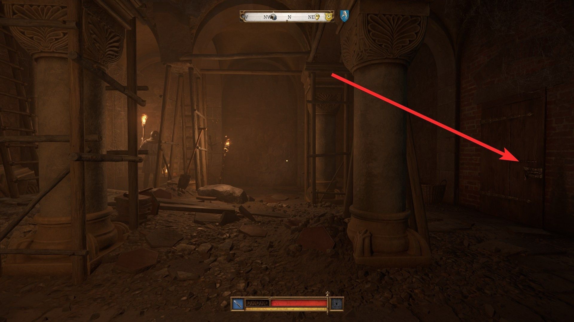 Go past this guard to enter the crypt stealthily (Image via Deep Silver)