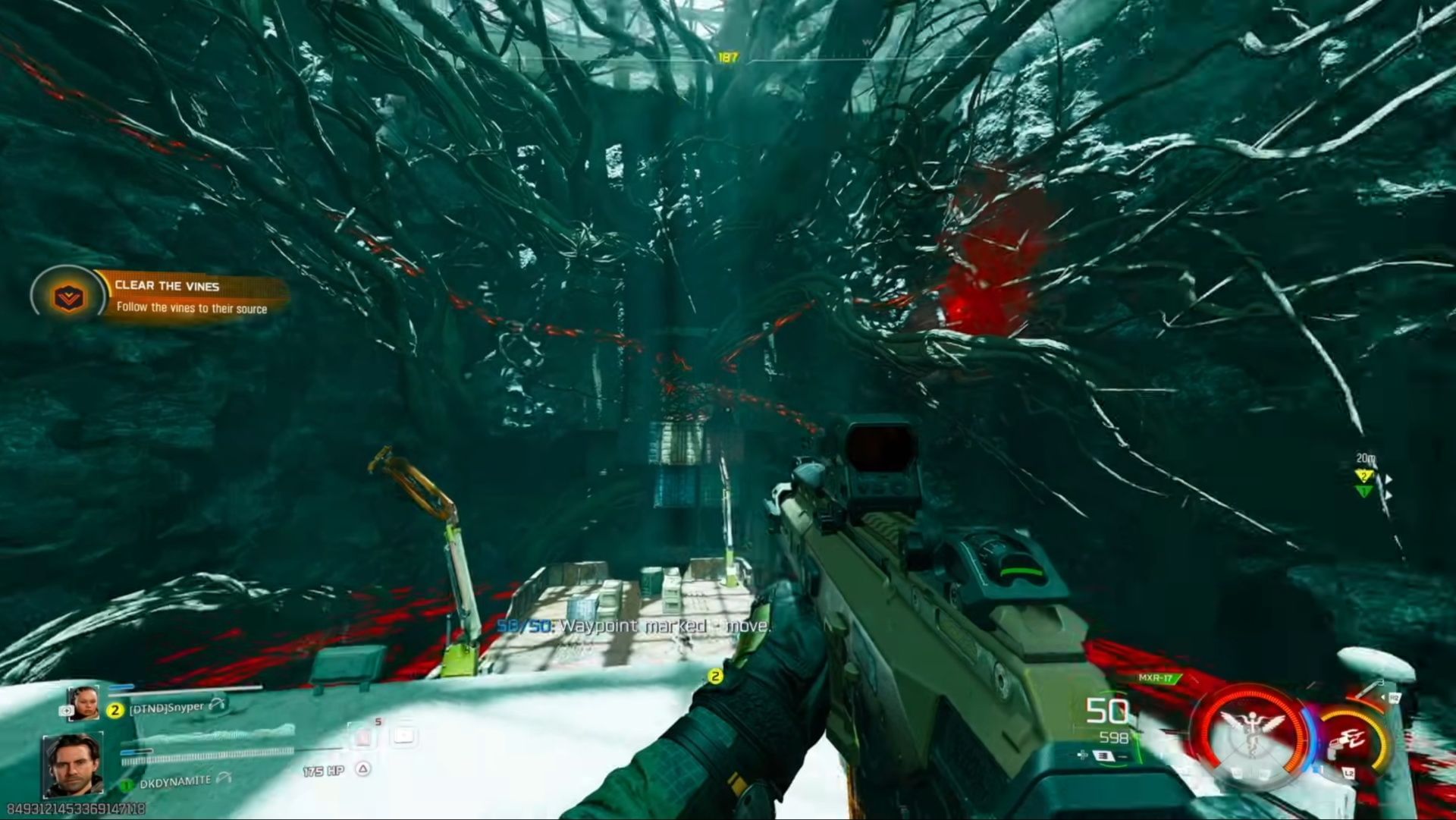 Destroy the three vines to clear the path in Black Ops 7 Distortion mission (Image via Activision || YouTube/@dkdynamite1)