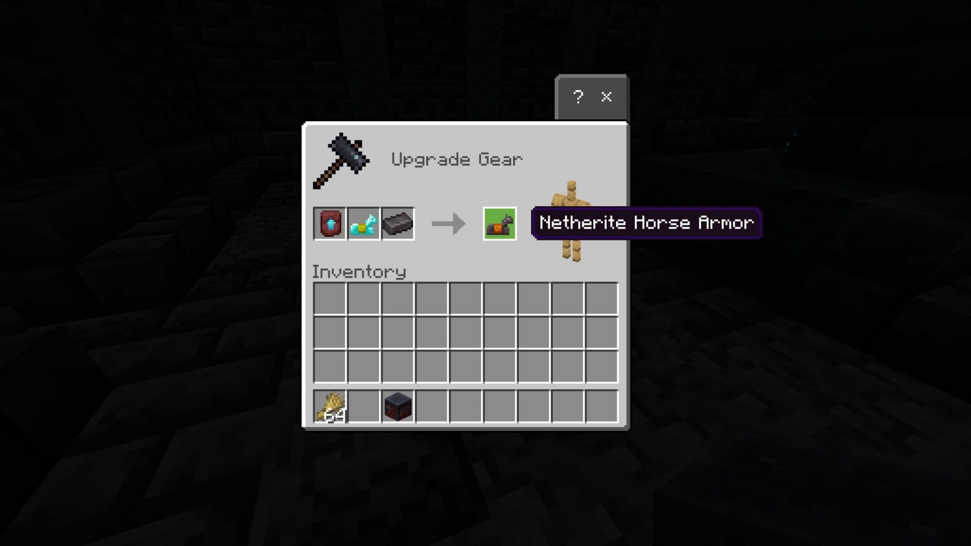 Combine the three to make netherite horse armor (Image via Sportskeeda Gaming || Mojang Studios)