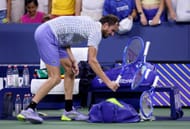 Daniil Medvedev smashes a racket after his first-round loss at the 2025 US Open (Source: Getty)