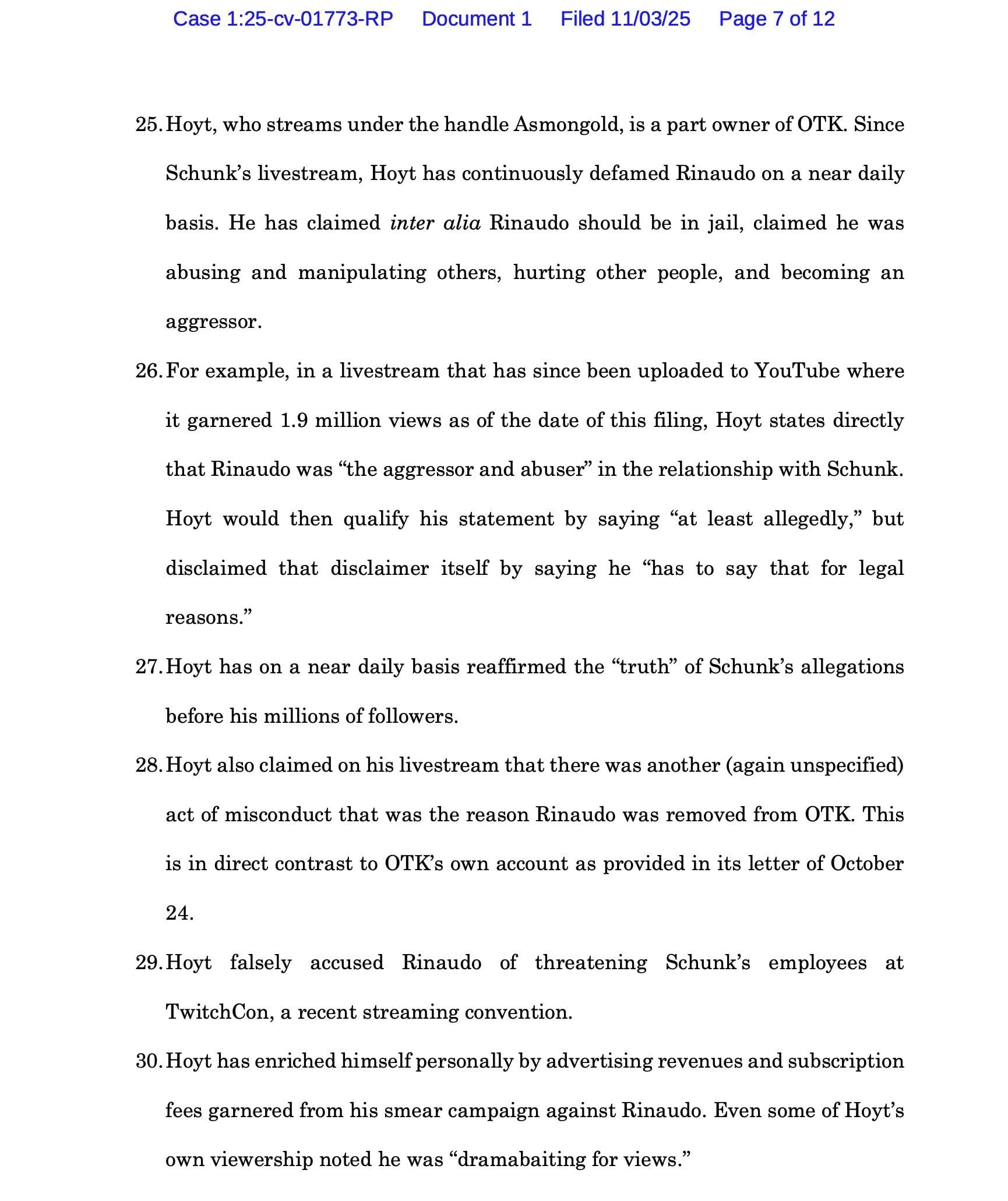 Screenshot of the court document 2/2 (Image via courtlistener.com/docket/71869253)