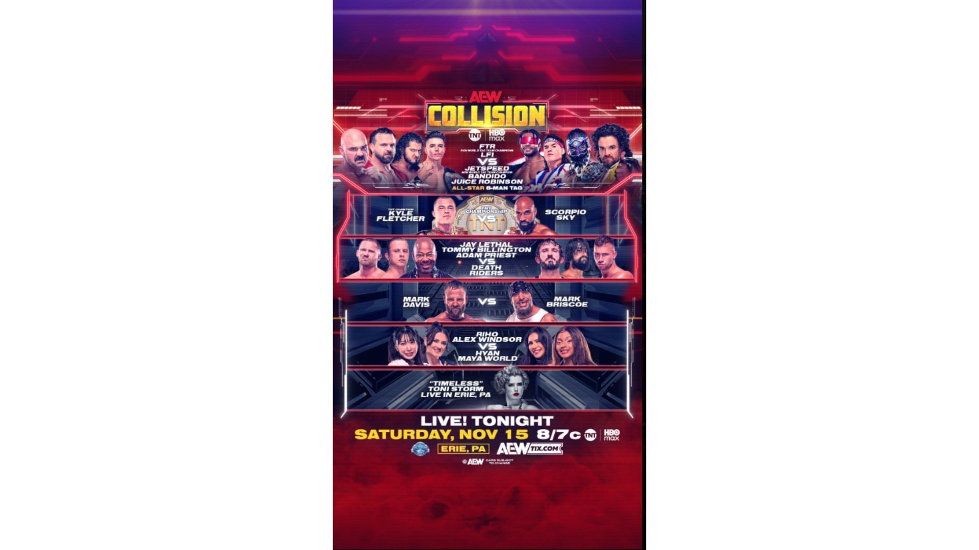 Match card for this week&#039;s AEW Collision [Image via @TonyKhan on X]