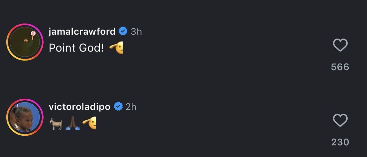 Former players Jamal Crawford and Victor Oladipo&rsquo;s tributes (Photo via Instagram @cp3)