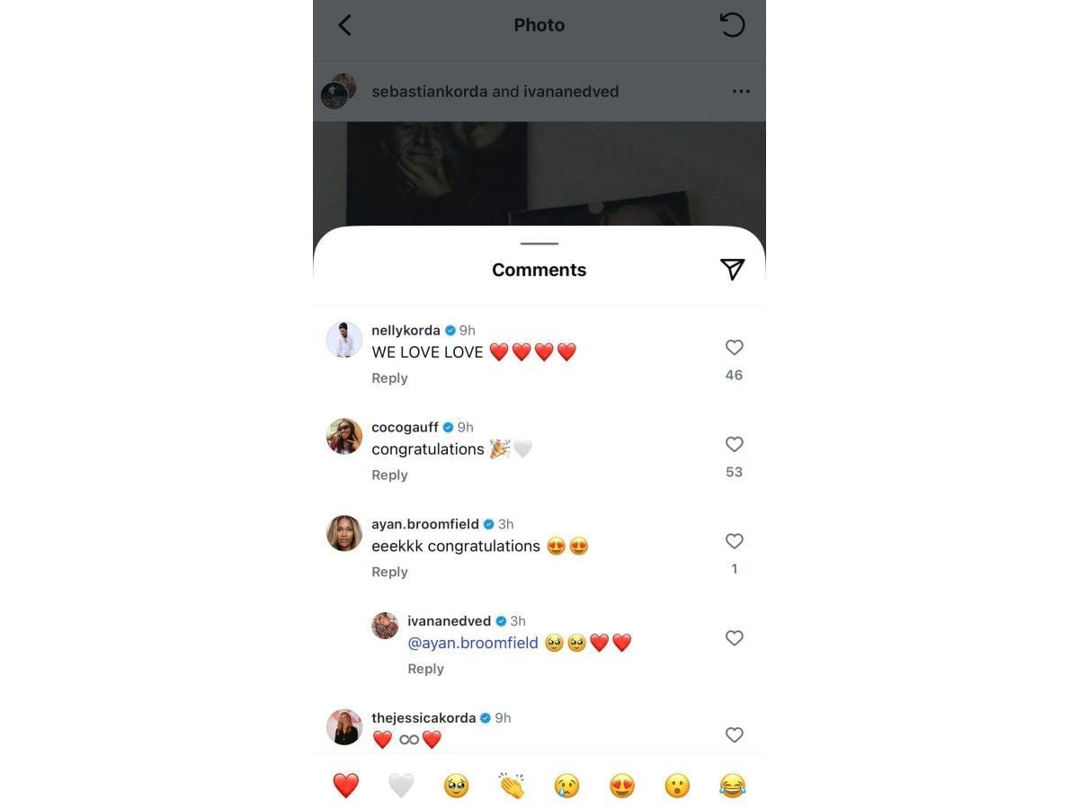 Nelly and Jessica Korda&#039;s comments on Instagram