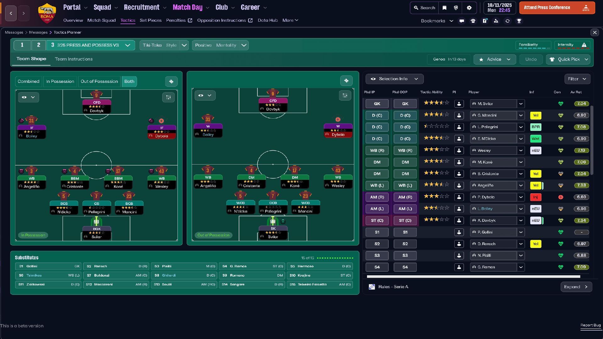 3-2-5 can help you with lots of attacking options, but you might have to compromise the defense (Image via Sports Interactive)