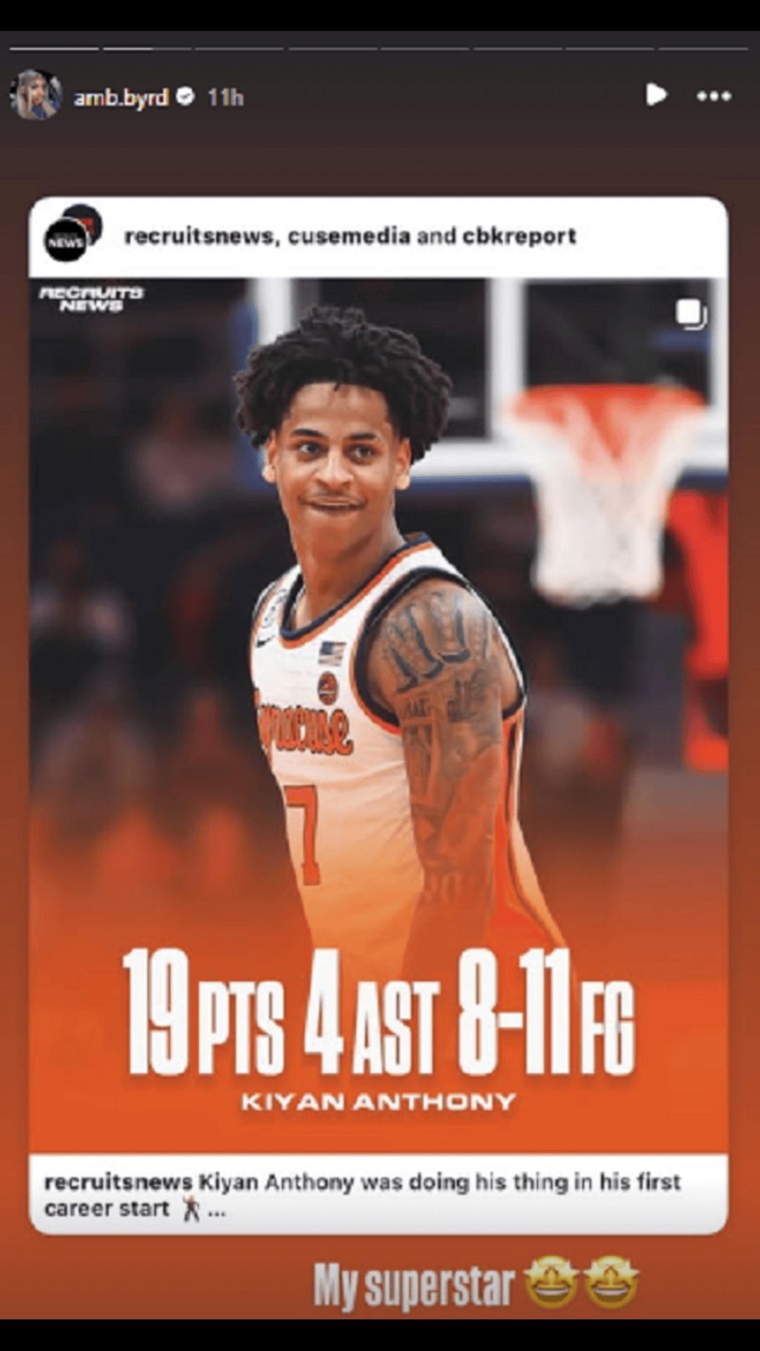 Angel Bradley shares the stat line of her boyfriend Kiyan Anthony. Credit: Bradley/IG