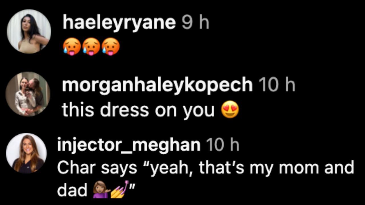 Screenshots of Haeley Snell, Morgan Kopech and Meghan Murphy&#039;s comments on Cara Smith&#039;s Instagram post (Images from - Instagram.com/@caramartinellsmith)