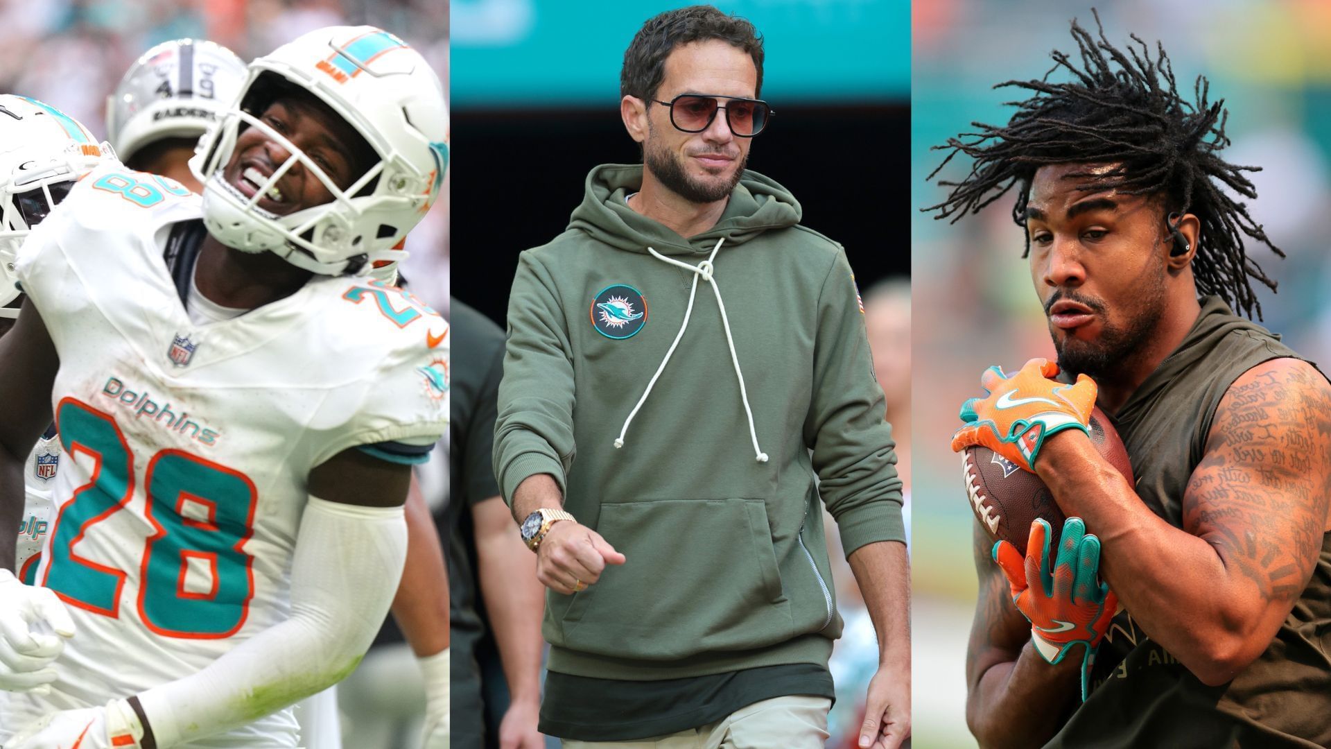 Dolphins HC Mike McDaniel, Jaylen Waddle, De
