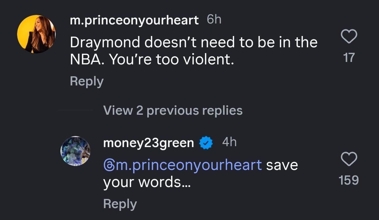 Green&rsquo;s response to a fan on Instagram (Photo via Instagram @draymondgreenshow)