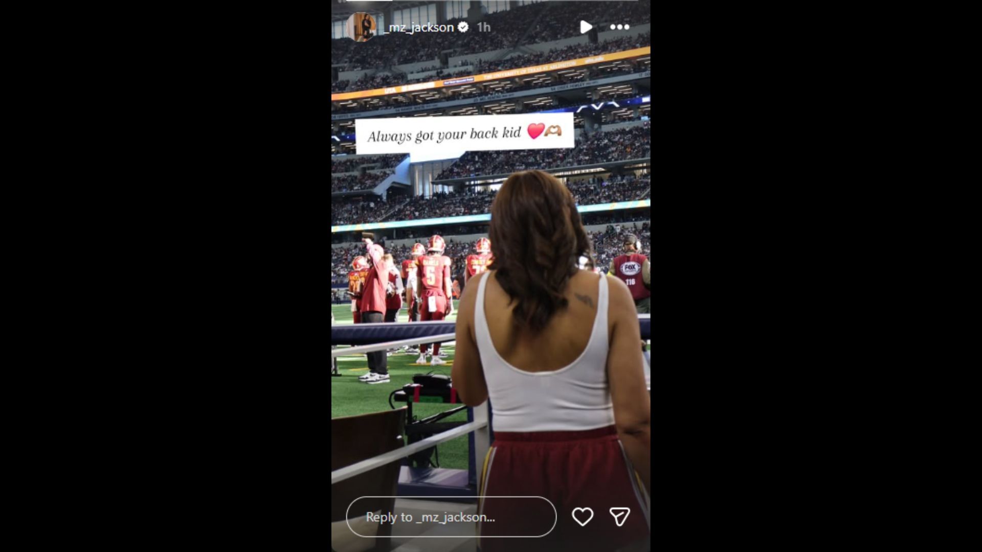 Daniels' mom, Regina, shared a message to her son despite his injury. (Photo via Regina Jackson's Instagram Story)