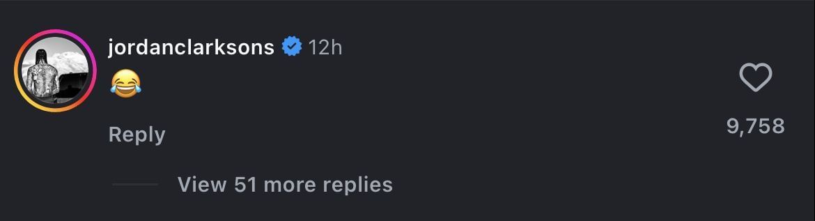 Jordan Clarkson&rsquo;s response on Bleacher Report&rsquo;s Instagram post (Instagram @bleacherreport)