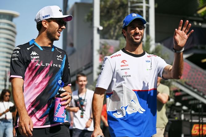 Pierre Gasly shares clicks with Daniel Ricciardo as he meets up with former Red Bull driver ahead of the F1 Las Vegas GP