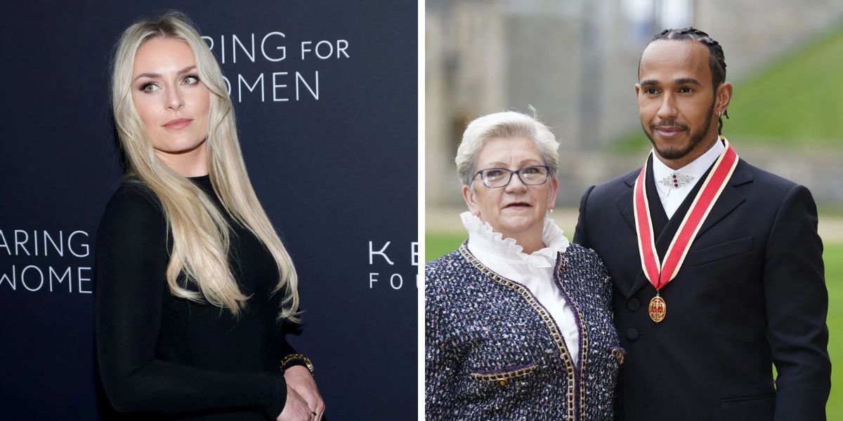 L: Lindsey Vonn, R: Lewis Hamilton with Carmen Larbalestier. (Images by Getty)