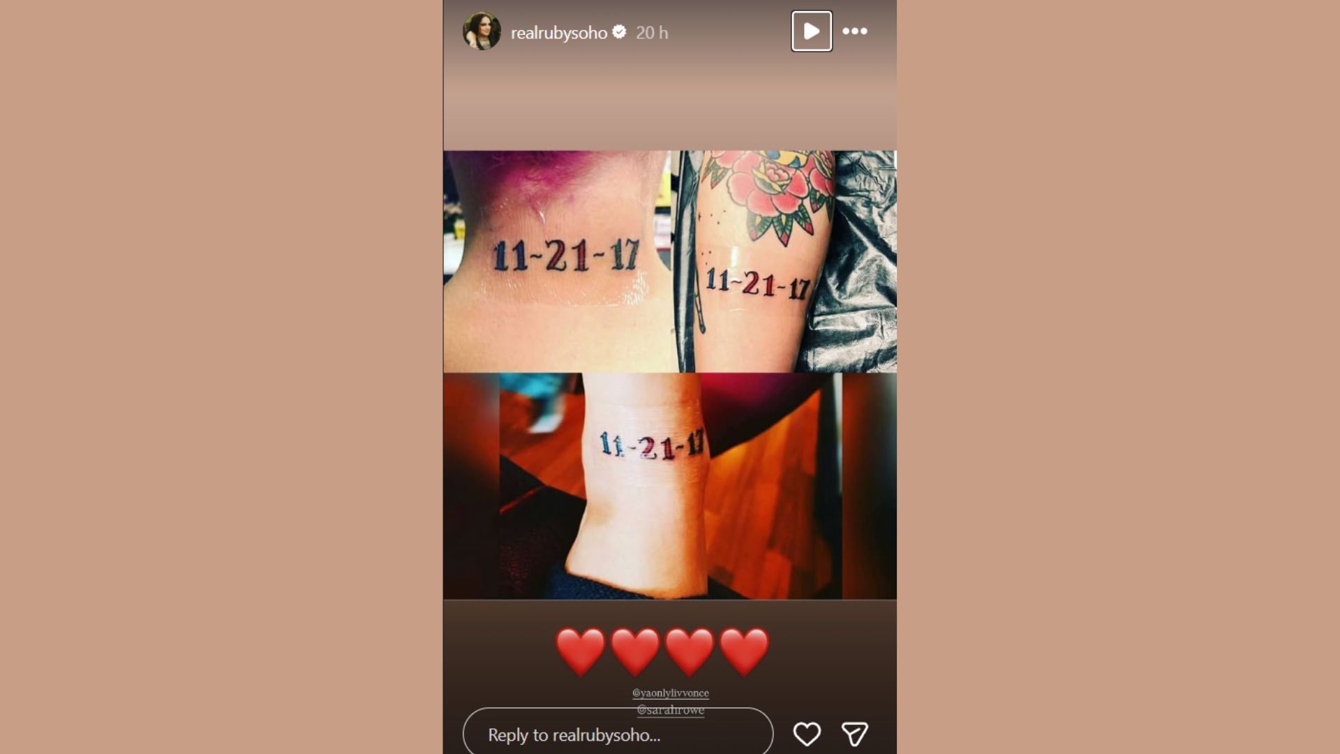 Ruby Soho shows her new tattoo. (Image via Soho&#039;s Instagram handle)