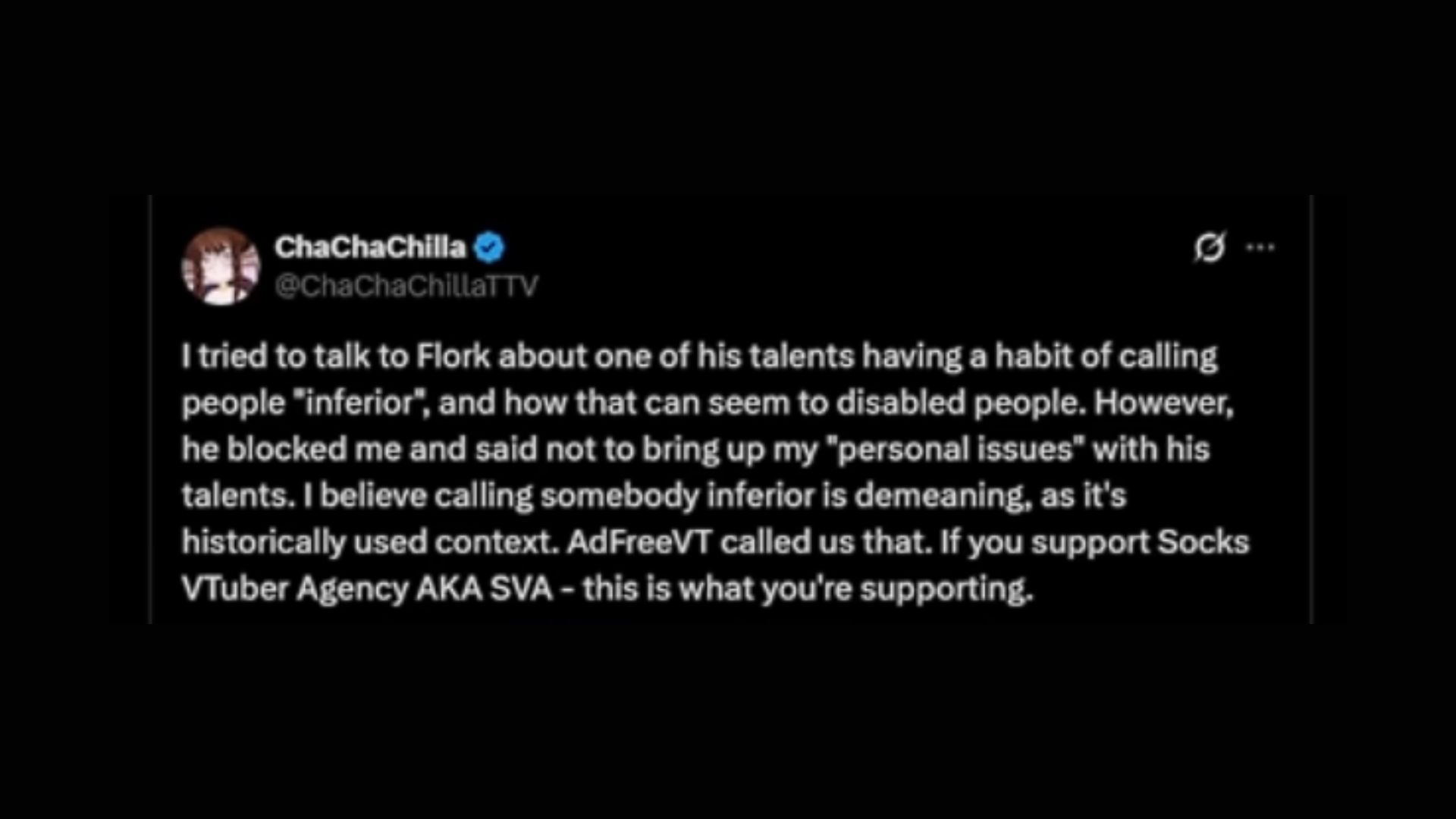 ChaChaChilla&#039;s now-deleted post calling out Socks and Flork (Image via More Kazahana/YouTube)