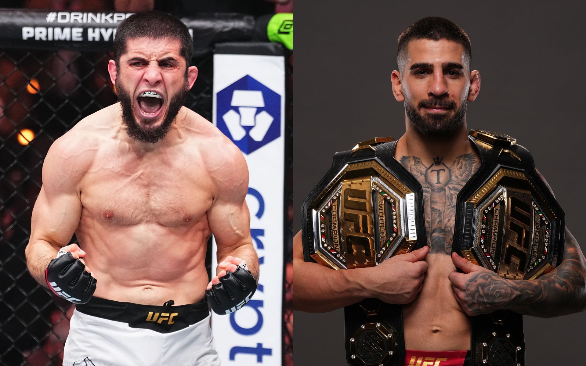 Both Islam Makhachev (left) and Ilia Topuria (right) are two division UFC champions. [Image courtesy: Getty Images]