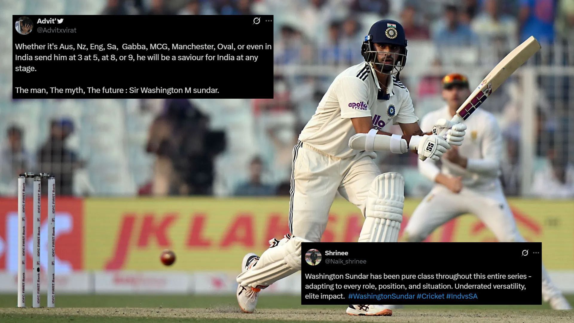 Washington Sundar in action against South Africa (Image Credits: Getty &amp; @Advitxvirat,@Naik_shrinee/X)