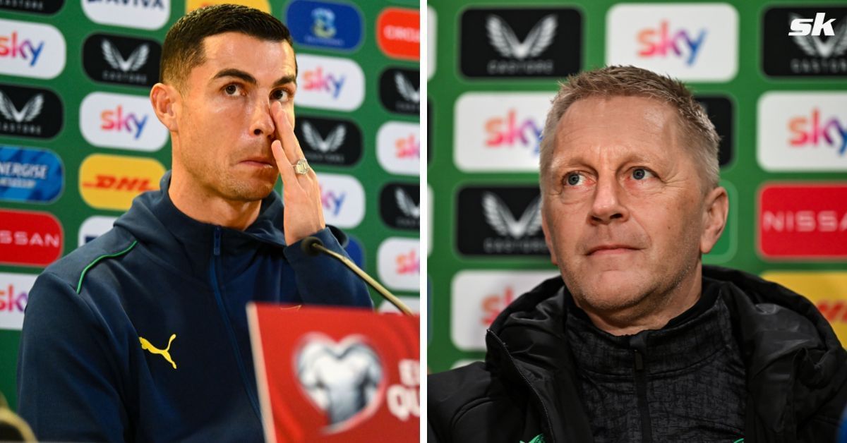 Ireland coach Heimir Hallgrimsson and Cristiano Ronaldo