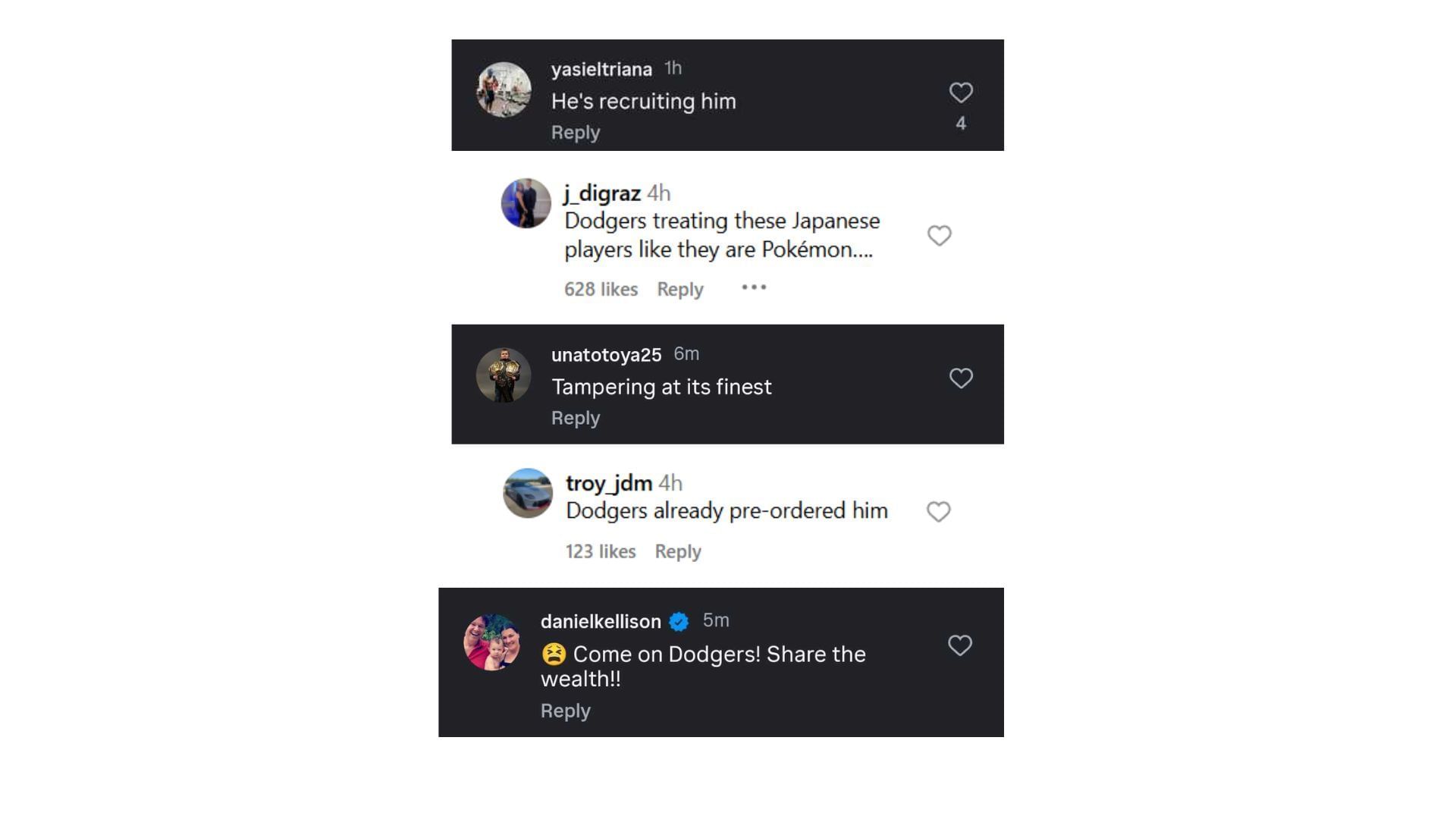 Instagram reactions on the post (Source: Instagram @talkinbaseball_)