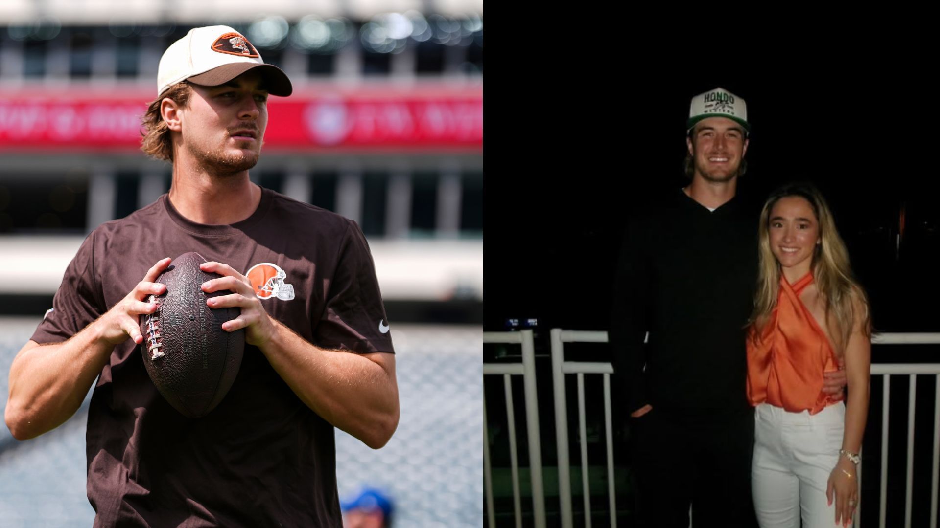 Kenny Pickett (left) mistakenly forgot where his wife was during pregame warmups. (Credit: Perry Knotts/Getty Images/ @amypickett_)
