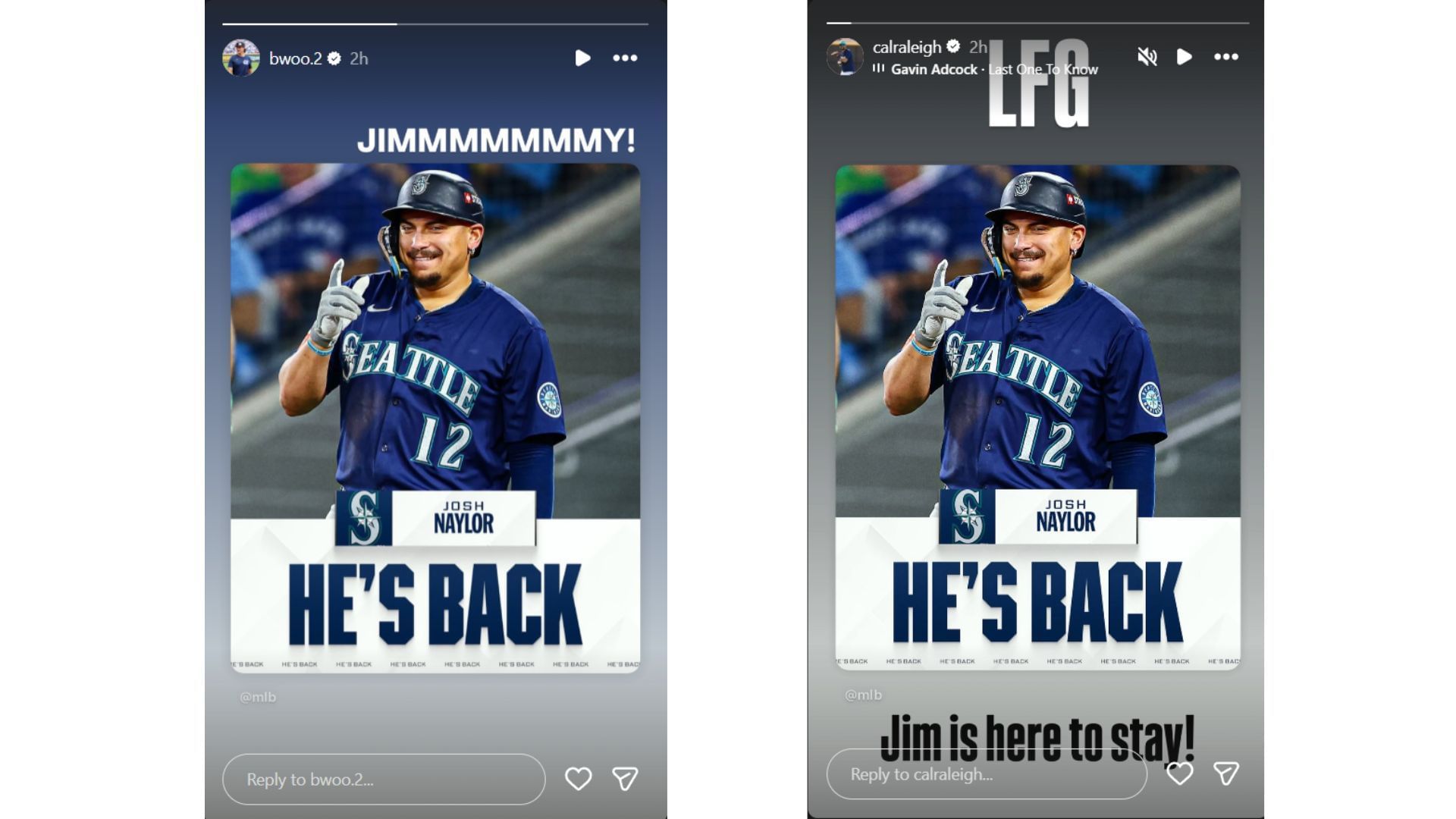 Príbehy Bryana Woa a Cala Raleigha na Instagrame s oznámením zmluvy Josha Naylora (Zdroj: Instagram @calraleigh, bwoo2)